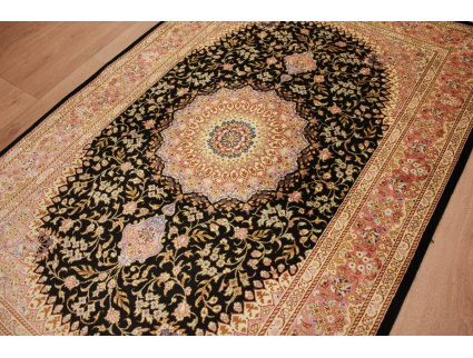 Persian carpet Qum pure Silk 145x95 cm Black