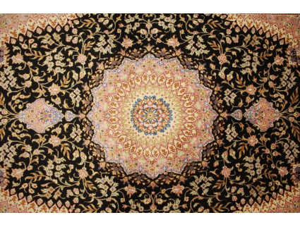 Persian carpet Qum pure Silk 145x95 cm Black