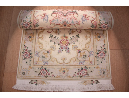 Perserteppich "Taabriz" Läufer mit Seide 148x51 cm Beige