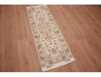 Persian carpet "Taabriz" Runner with Silk 148x51 cm Beige