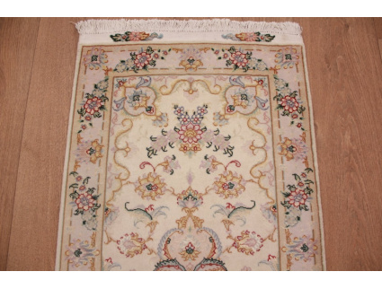 Persian carpet "Taabriz" Runner with Silk 148x51 cm Beige