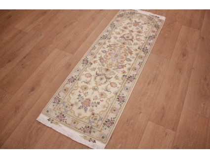 Persian carpet "Taabriz" Runner with Silk 148x51 cm Beige