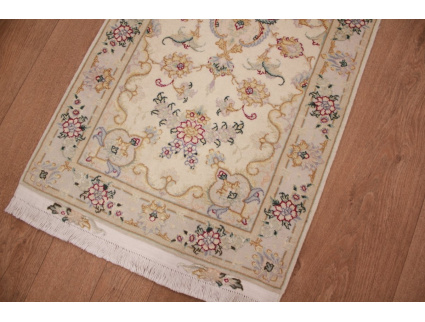 Perserteppich "Taabriz" Läufer mit Seide 148x51 cm Beige