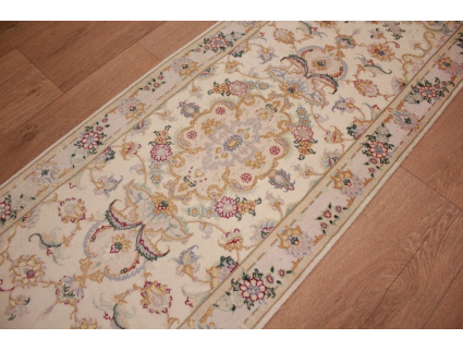 Persian carpet "Taabriz" Runner with Silk 148x51 cm Beige