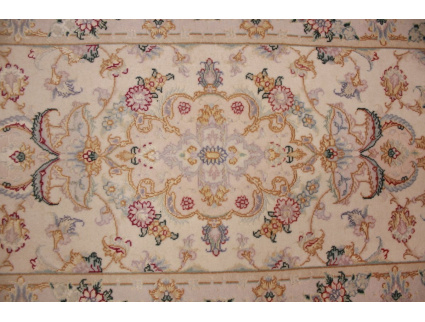 Perserteppich "Taabriz" Läufer mit Seide 148x51 cm Beige