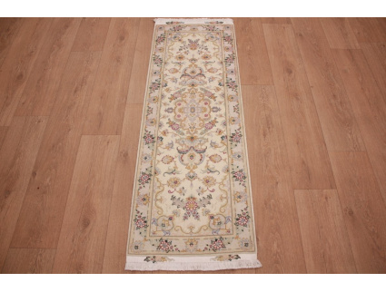 Perserteppich "Taabriz" Läufer mit Seide 148x51 cm Beige