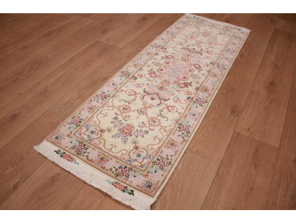 Persian carpet "Taabriz" Runner with Silk 148x51 cm Beige