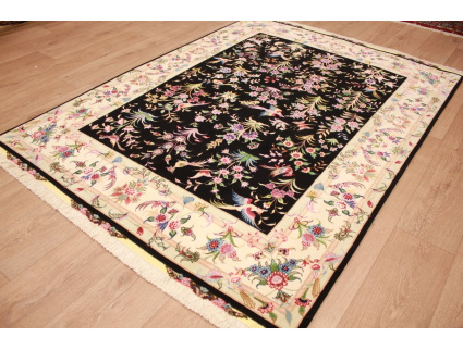 Persian carpet "Taabriz" with Silk 198x148 cm Black