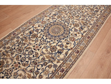 Perserteppich Nain 9la Läufer mit Seide 392x82 cm Beige