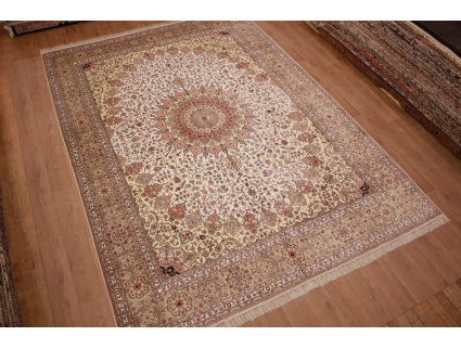 Hand-knotted chinese pure silk carpet 427x305 cm Beige