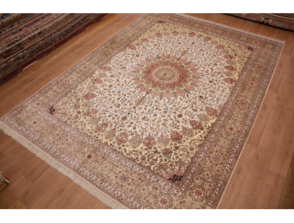 Hand-knotted chinese pure silk carpet 427x305 cm Beige