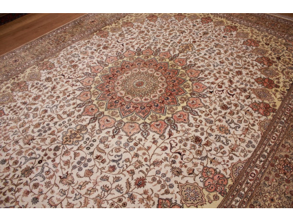 Hand-knotted chinese pure silk carpet 427x305 cm Beige