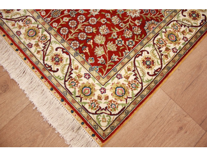 Very fine Hand-knotted pure silk Runner "Hereke" 305x78 cm Red