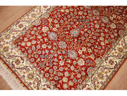 Very fine Hand-knotted pure silk Runner "Hereke" 305x78 cm Red