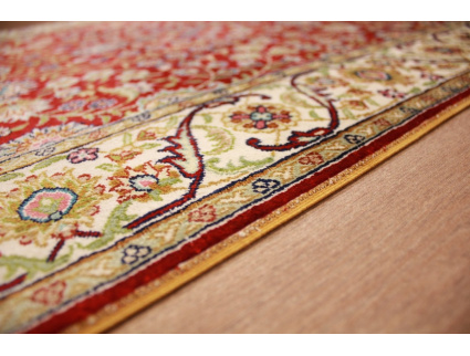 Very fine Hand-knotted pure silk Runner "Hereke" 305x78 cm Red