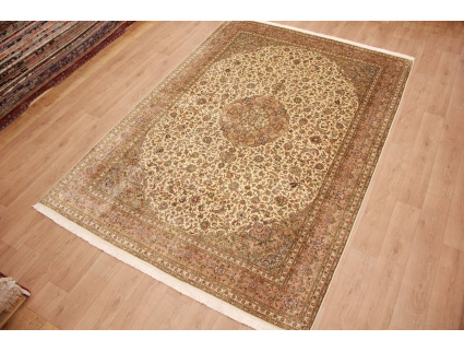 Oriental carpet Kashmir natural silk 338x236 cm Beige