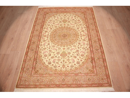 Silk Persian carpet Qum 193x134 cm Beige