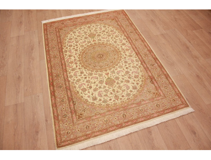 Silk Persian carpet Qum 193x134 cm Beige