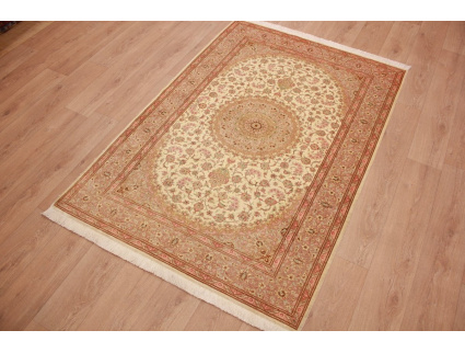 Silk Persian carpet Qum 193x134 cm Beige