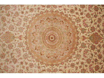 Silk Persian carpet Qum 193x134 cm Beige