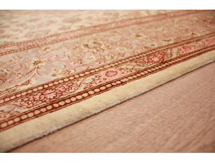 Silk Persian carpet Qum 193x134 cm Beige