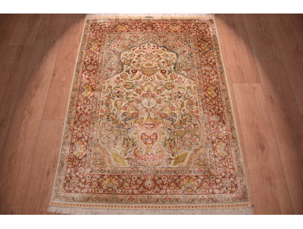 China silk carpet Hereke 144x102 cm Silver Relief