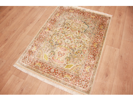 China silk carpet Hereke 144x102 cm Silver Relief