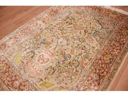 China silk carpet Hereke 144x102 cm Silver Relief