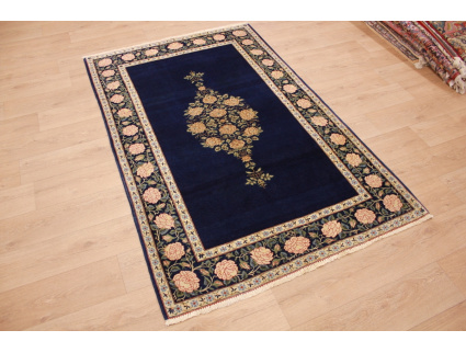 Persian carpet Ghom virgin wool 210x134 cm Dark blue