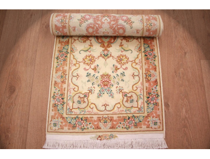 Persian carpet Tabriz Runner with Silk 152x50 cm Beige