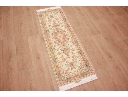 Persian carpet Tabriz Runner with Silk 152x50 cm Beige