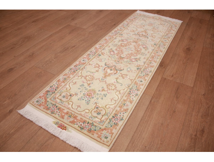 Persian carpet Tabriz Runner with Silk 152x50 cm Beige