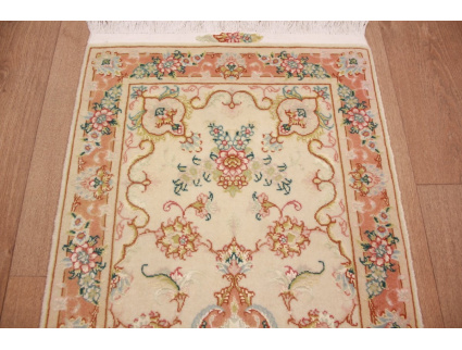 Persian carpet Tabriz Runner with Silk 152x50 cm Beige