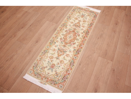 Persian carpet Tabriz Runner with Silk 152x50 cm Beige