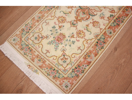 Persian carpet Tabriz Runner with Silk 152x50 cm Beige