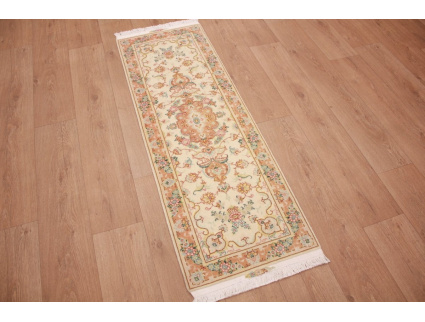 Persian carpet Tabriz Runner with Silk 151x51 cm Beige