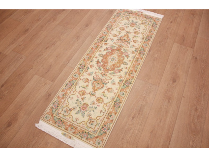 Perserteppich Täbriz Läufer mit Seide 151x51 cm Beige