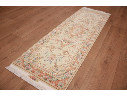 Persian carpet Tabriz Runner with Silk 151x51 cm Beige