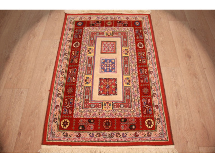 Persian carpet Nimbaf pure wool 128x87 cm Beige Red