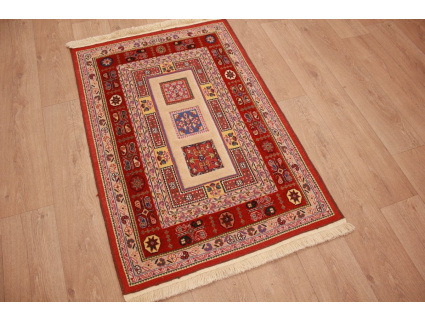 Persian carpet Nimbaf pure wool 128x87 cm Beige Red