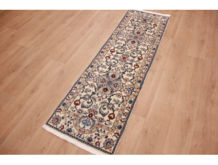 Perserteppich Nain 9la Läufer mit Seide 210x60 cm Beige