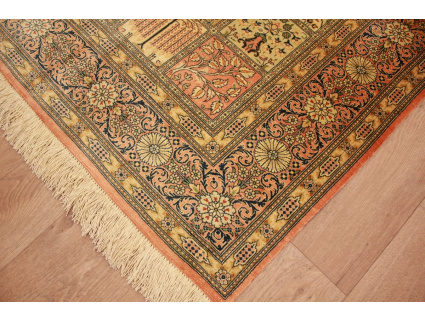 Seidenteppich Gom Feldermotiv 160x103 cm Orange