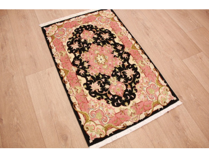 Persian carpet  Taabriz with silk 93x58 cm Black