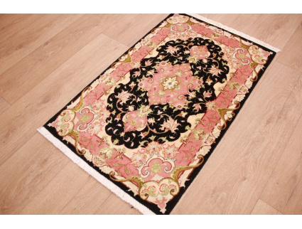 Persian carpet  Taabriz with silk 93x58 cm Black