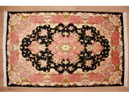 Persian carpet  Taabriz with silk 93x58 cm Black