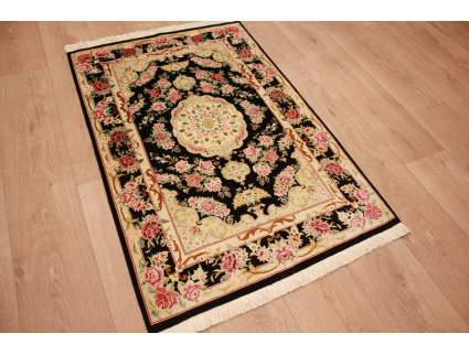 Silk Persian carpet Qum 120x78 cm Black