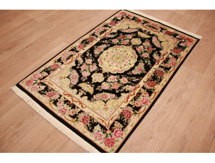 Silk Persian carpet Qum 120x78 cm Black