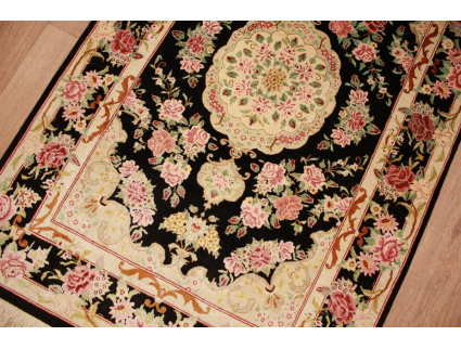 Silk Persian carpet Qum 120x78 cm Black