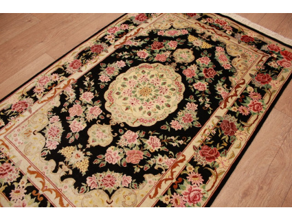 Silk Persian carpet Qum 120x78 cm Black