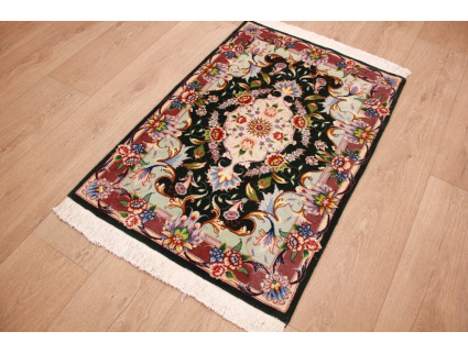 Persian carpet  Taabriz with silk 94x63 cm Black